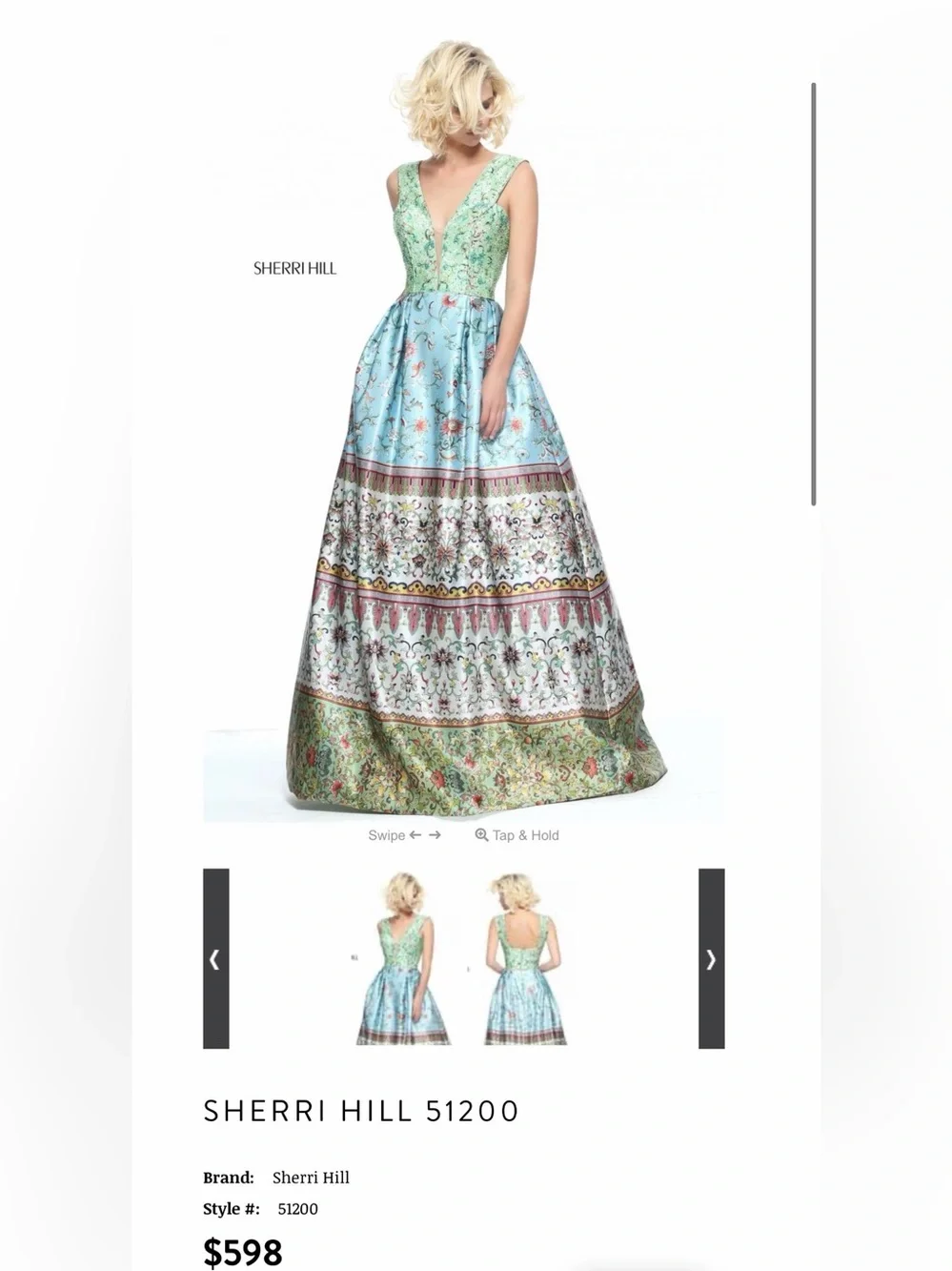 Sherri Hill Blue and Yellow Floral V-Neck Prom Gown - Picture 6 of 8